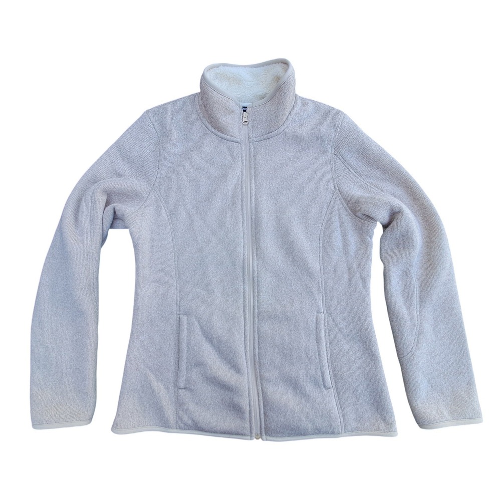 Swiss Tech Womens Oatmeal Sherpa Lined Sweater Fleece Jacket Full Zip Medium
